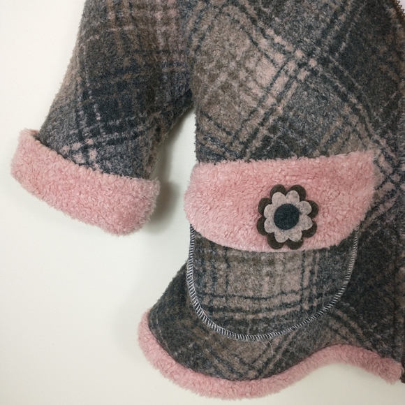 Vintage Corky Company Fleece Jacket Hat 3T Pink Plaid Floral Coat Pckt USA 1990s - Picture 4 of 14